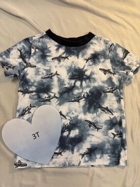 Kids Headquarters - Blue and White Short Sleeve Tee with shark design